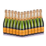 Twelve bottles of Veuve Clicquot Brut Champagne, unboxed.