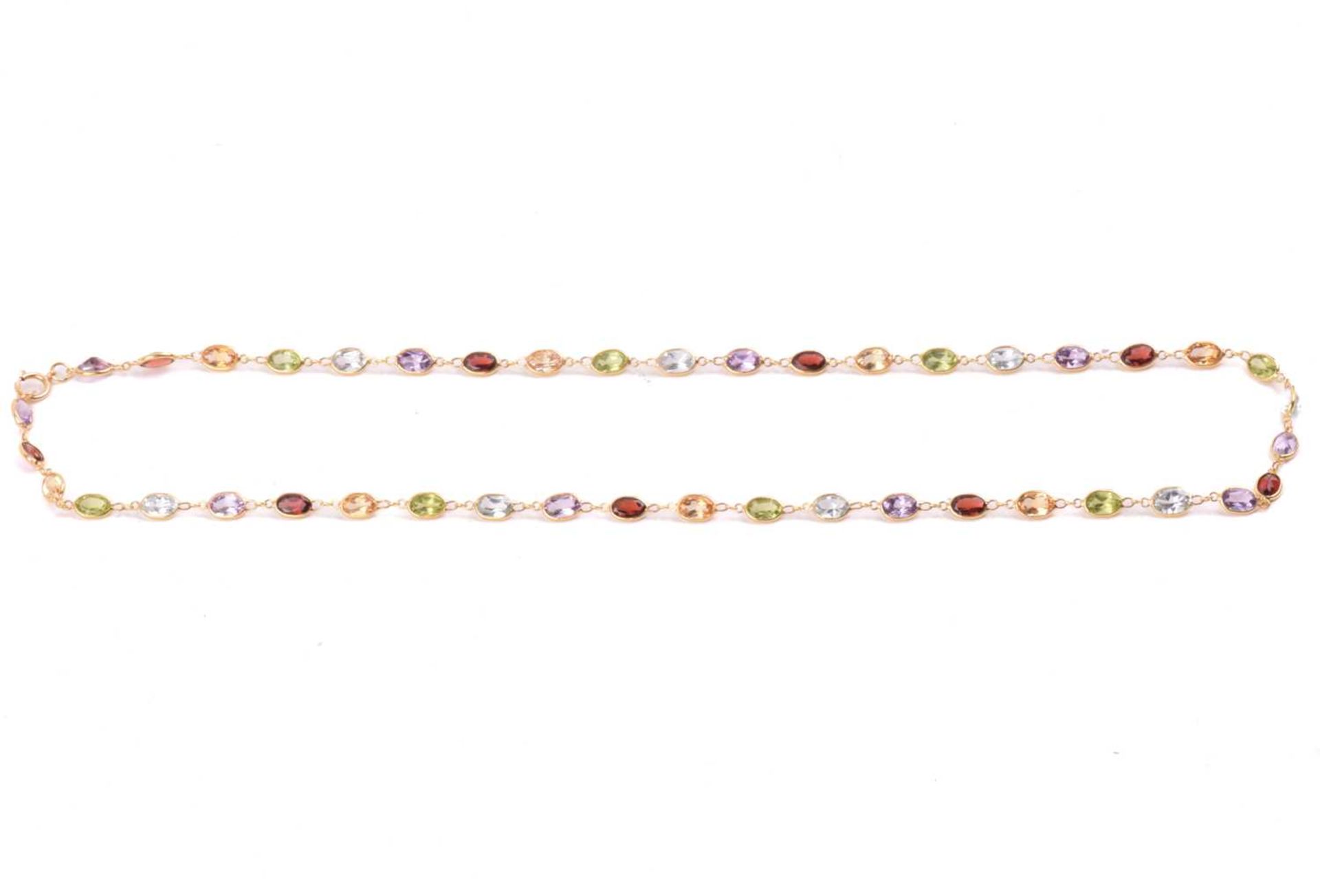 A gem-set harlequin necklace, open-back links set with oval-cut gemstones of 5.8 mm, alternating - Image 5 of 5