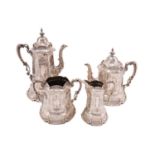 A Victorian four-piece silver coffee/tea set, by William Robert Smily, London 1852, comprising of