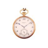 An 18ct yellow gold J, W. Benson London open-face pocket watch and gold-plated Albert chain,