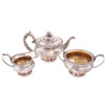 A George IV silver three-piece tea service, by John & Thomas Settle from the Gunn & Co, Sheffield