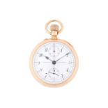 A Golay Fils & Stahl Genève open face chronograph pocket watch in 18ct gold, featuring a keyless