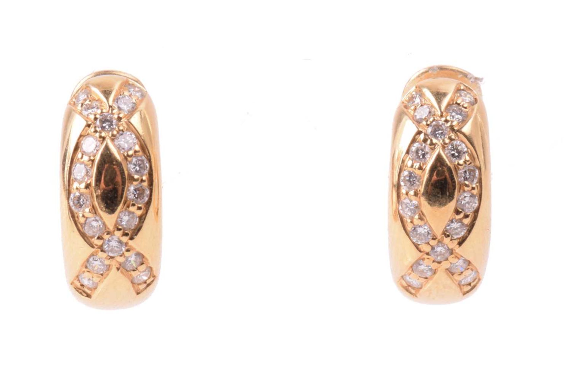 Two pairs of diamond-set hoop earrings in 18ct yellow gold; the first channel-set with diamond - Image 2 of 7