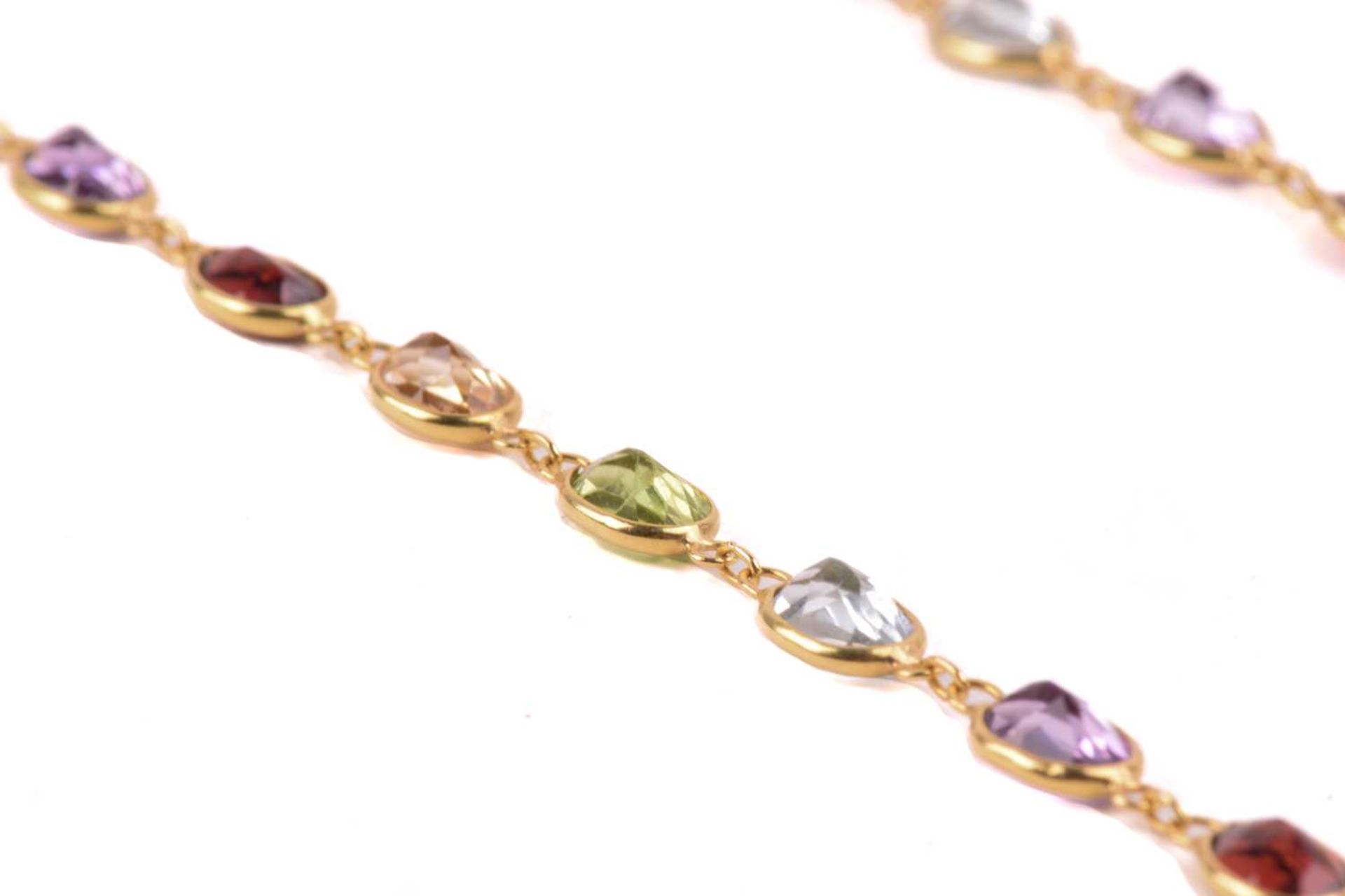 A gem-set harlequin necklace, open-back links set with oval-cut gemstones of 5.8 mm, alternating - Image 3 of 5