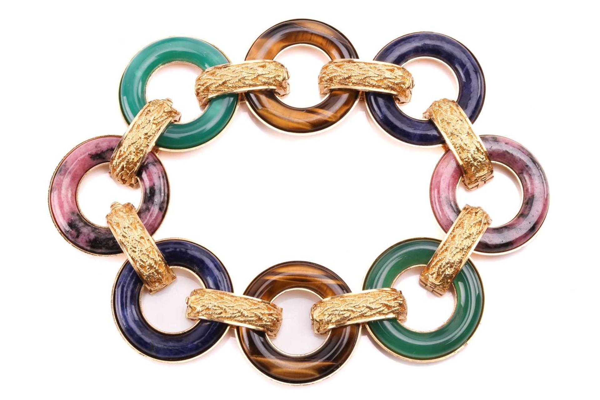 A French multi-gemstone modular bracelet and earrings suite, by Ulmer et Cie circa 1960, designed as