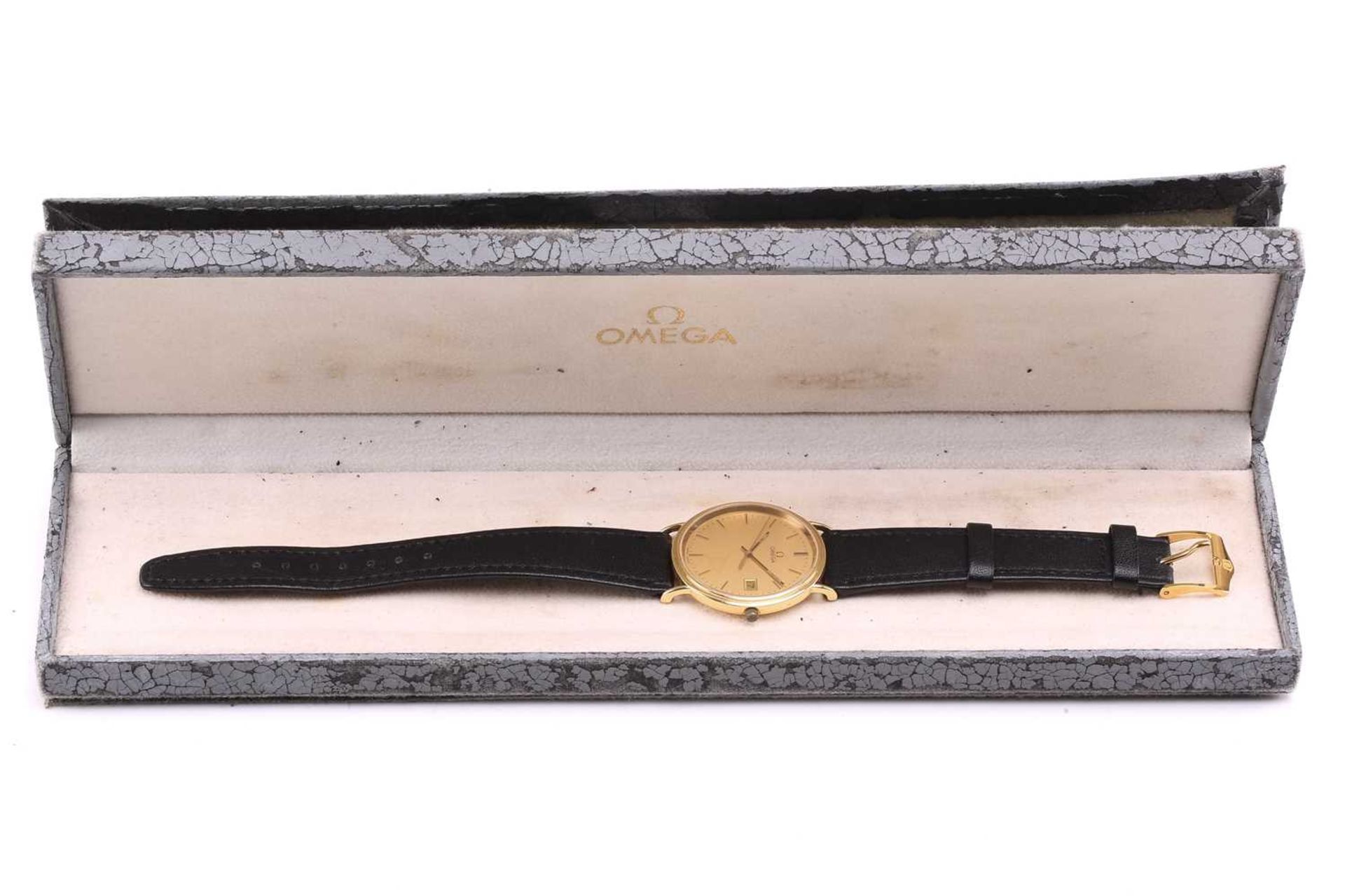 An Omega 18k quartz wristwatch ref. 53542414, the gold dial having batton hour markers and date - Image 4 of 8