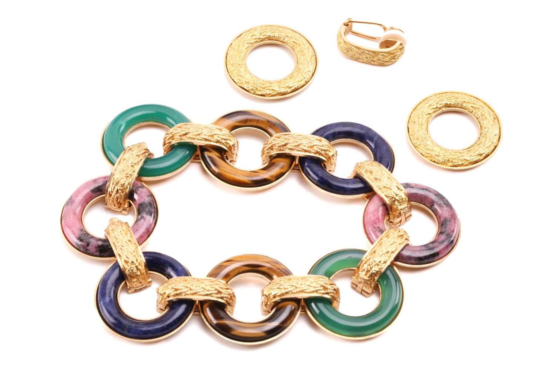 A French multi-gemstone modular bracelet and earrings suite, by Ulmer et Cie circa 1960, designed as - Image 3 of 8