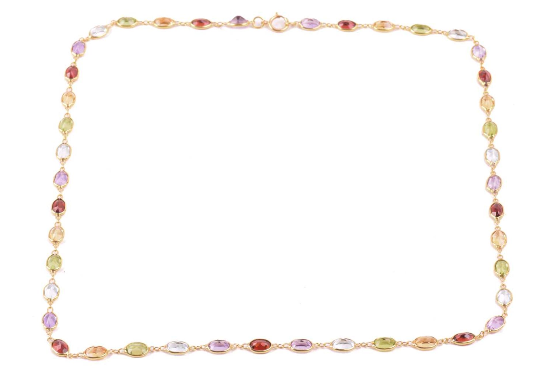 A gem-set harlequin necklace, open-back links set with oval-cut gemstones of 5.8 mm, alternating