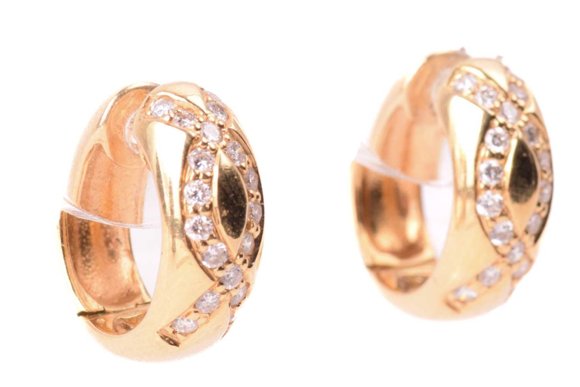 Two pairs of diamond-set hoop earrings in 18ct yellow gold; the first channel-set with diamond - Image 3 of 7