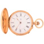 18ct gold full hunter pocket watch, featuring a keyless wound movement with stop function in an 18ct