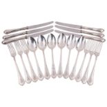 A German set of six white metal 800 standard flatware comprising six spoons, six forks and six