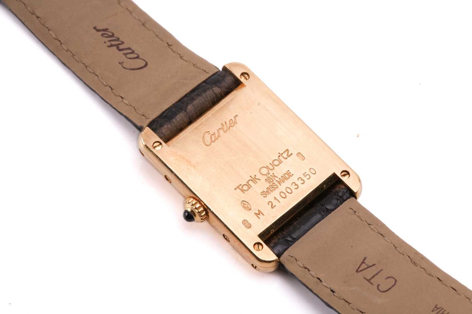 A Cartier Tank 18k gold ladies quartz wristwatch ref. 21003350, the white dial having Roman numerals - Image 8 of 8