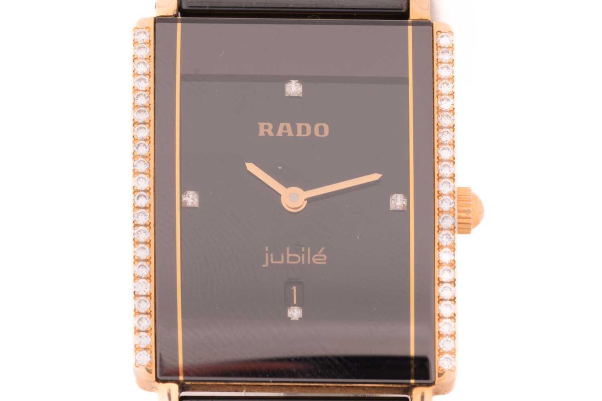 A Rado Jubile Diastar bi-colour diamond ladies wristwatch ref. 160.0338.3, the black dial having - Image 4 of 9