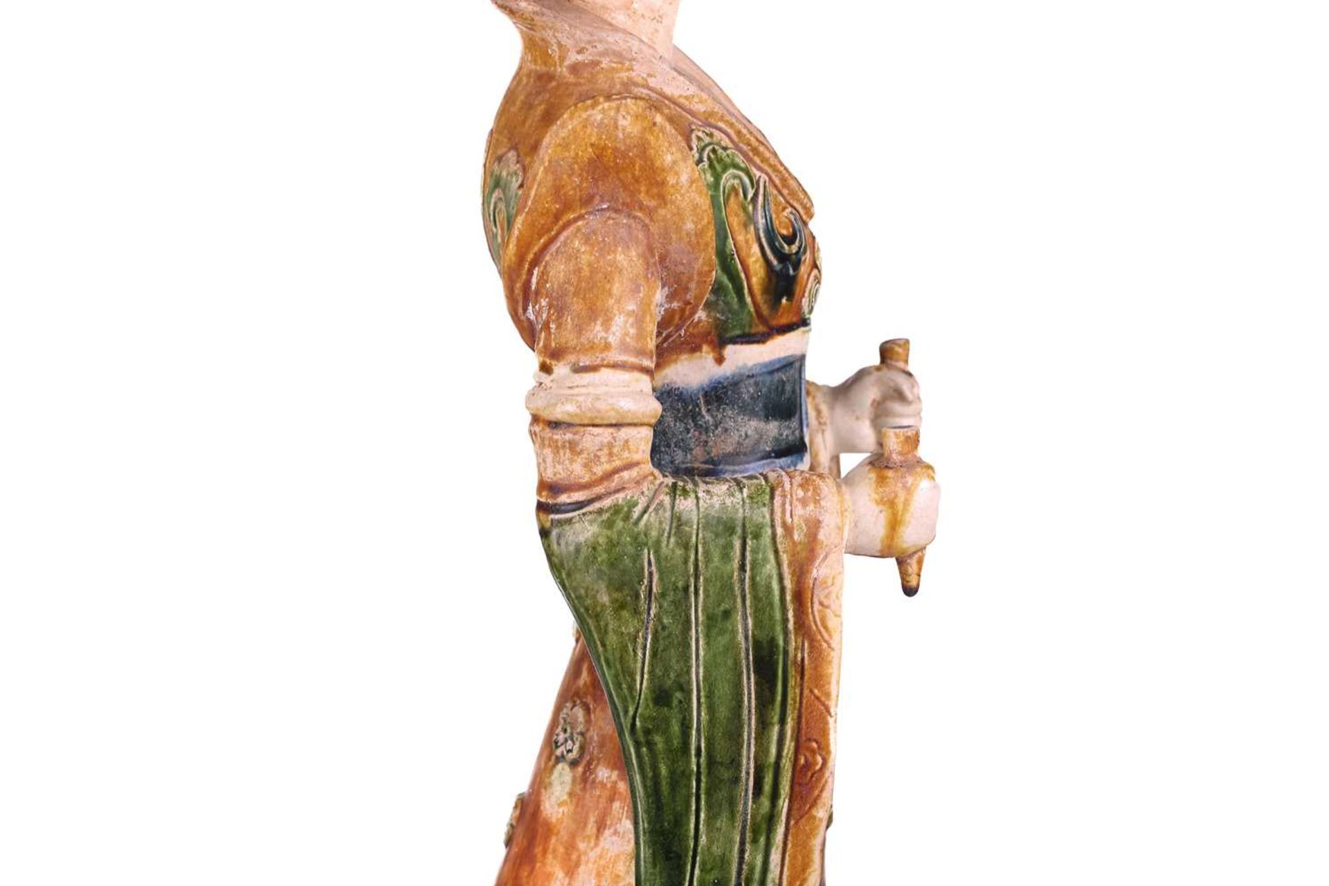 A Chinese sancai glazed pottery standing court figure, Minqi, (spirit object) possibly Tang dynasty, - Image 11 of 18