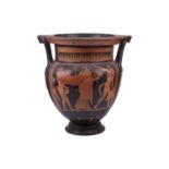 A large and impressive fragmented Greek black attic pottery krater vase, 5th century BC and later,