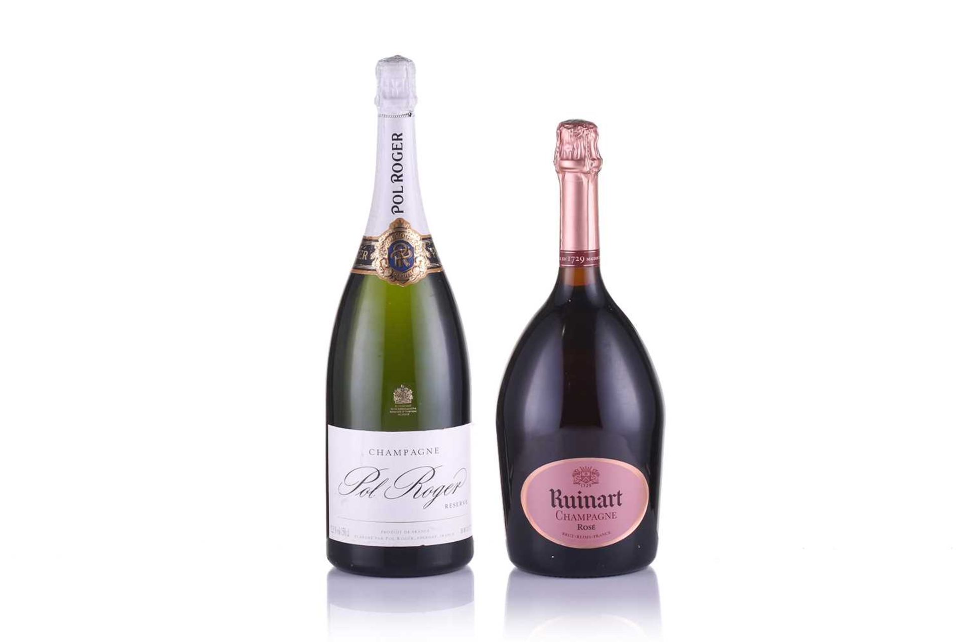 A Magnum of Ruinart Brut Rose Champagne, 1.5lt, 12.5%, together with a Magnum of Pol Roger Brut