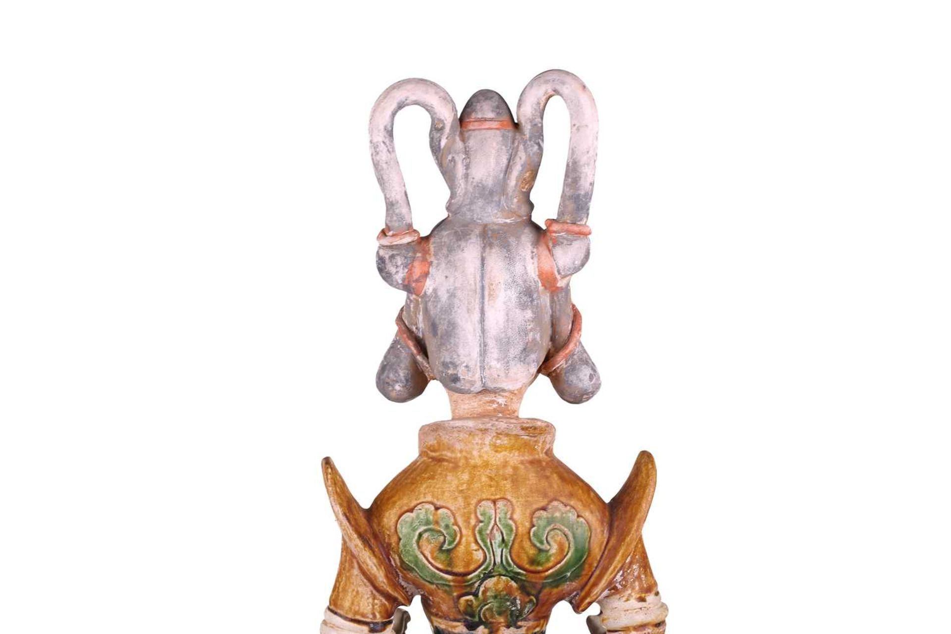 A Chinese sancai glazed pottery standing court figure, Minqi, (spirit object) possibly Tang dynasty, - Image 6 of 18