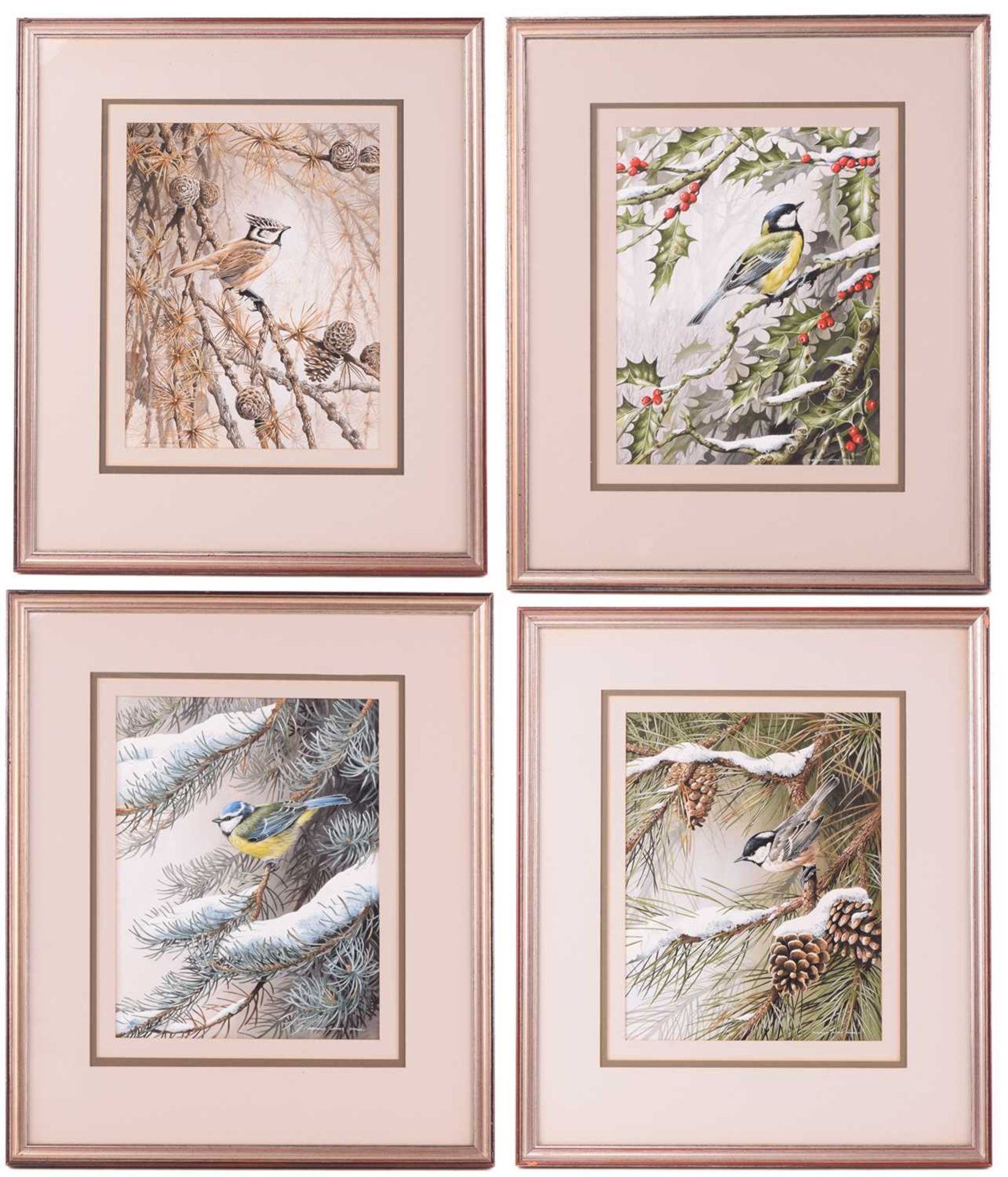 Terance James Bond (b.1946) British, four acrylic portraits of birds in natural habitat, comprising: