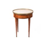 A French Louis XVI style marble-topped circular Bouillotte table, 19th century and later, with a