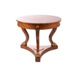 A French Empire Style centre table, the circular top over a gilt beaded panelled frieze and