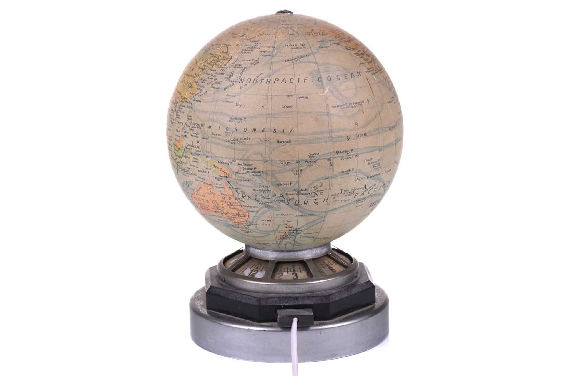 A rare Jaeger-LeCoultre illuminating globe world time desk clock, the terrestrial paper on glass - Image 9 of 25