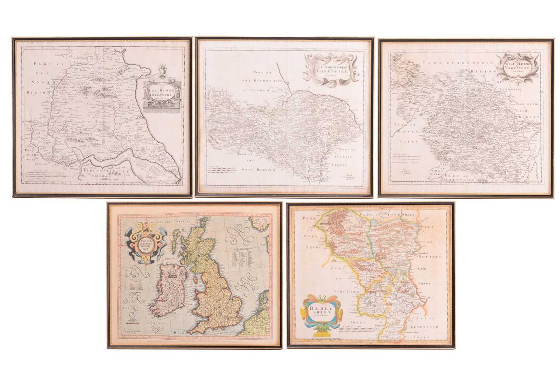 Robert Morden (c.1650-1703) a hand-tinted engraved map of 'Darbyshire', 36 cm x 42 cm, together with