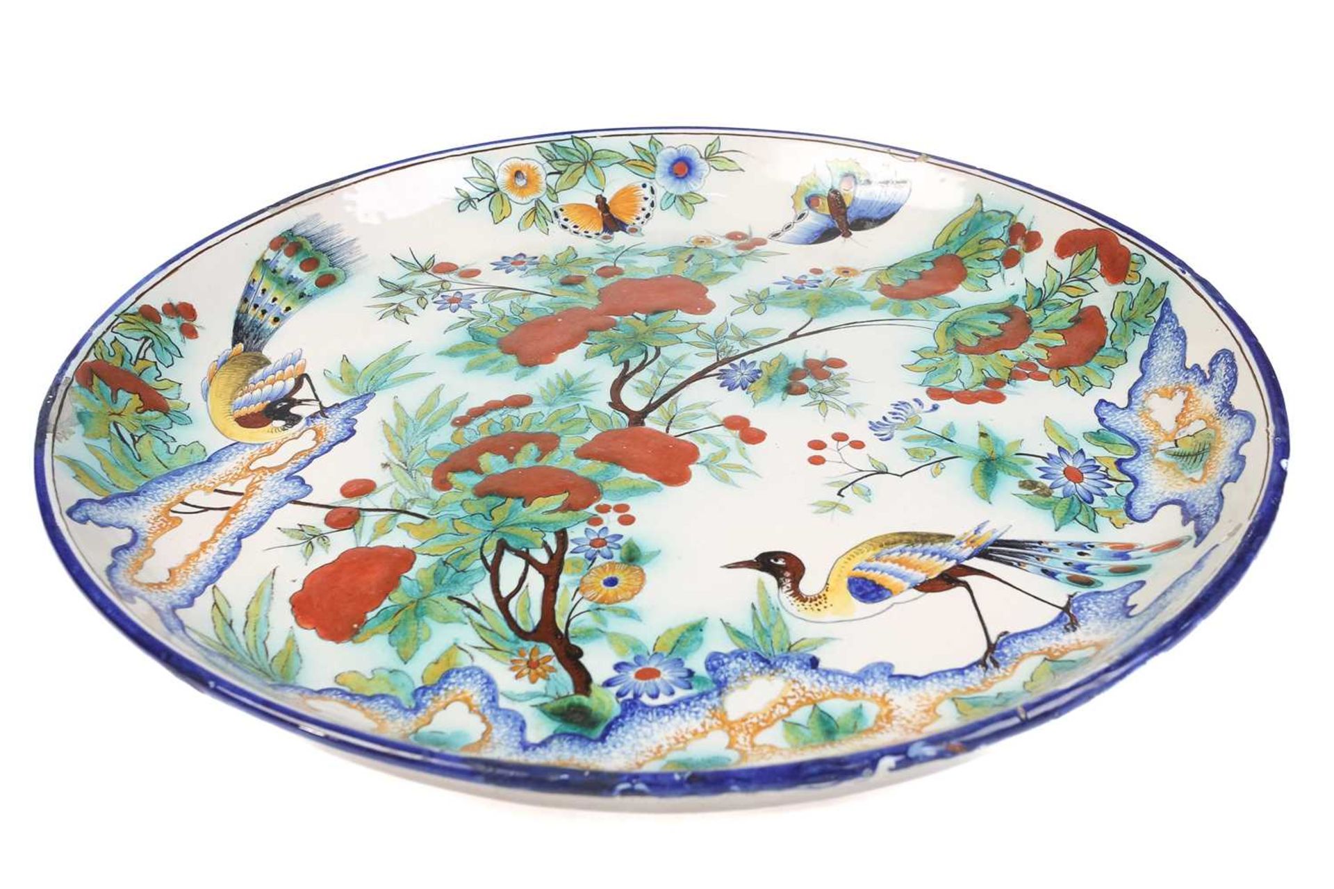 A Cantagalli Pottery charger, depicting exotic birds and butterflies among a flowering tree, painted - Image 10 of 11