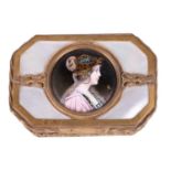 A 19th-century French gilt metal and mother of pearl ring box, of rectangular form with canted