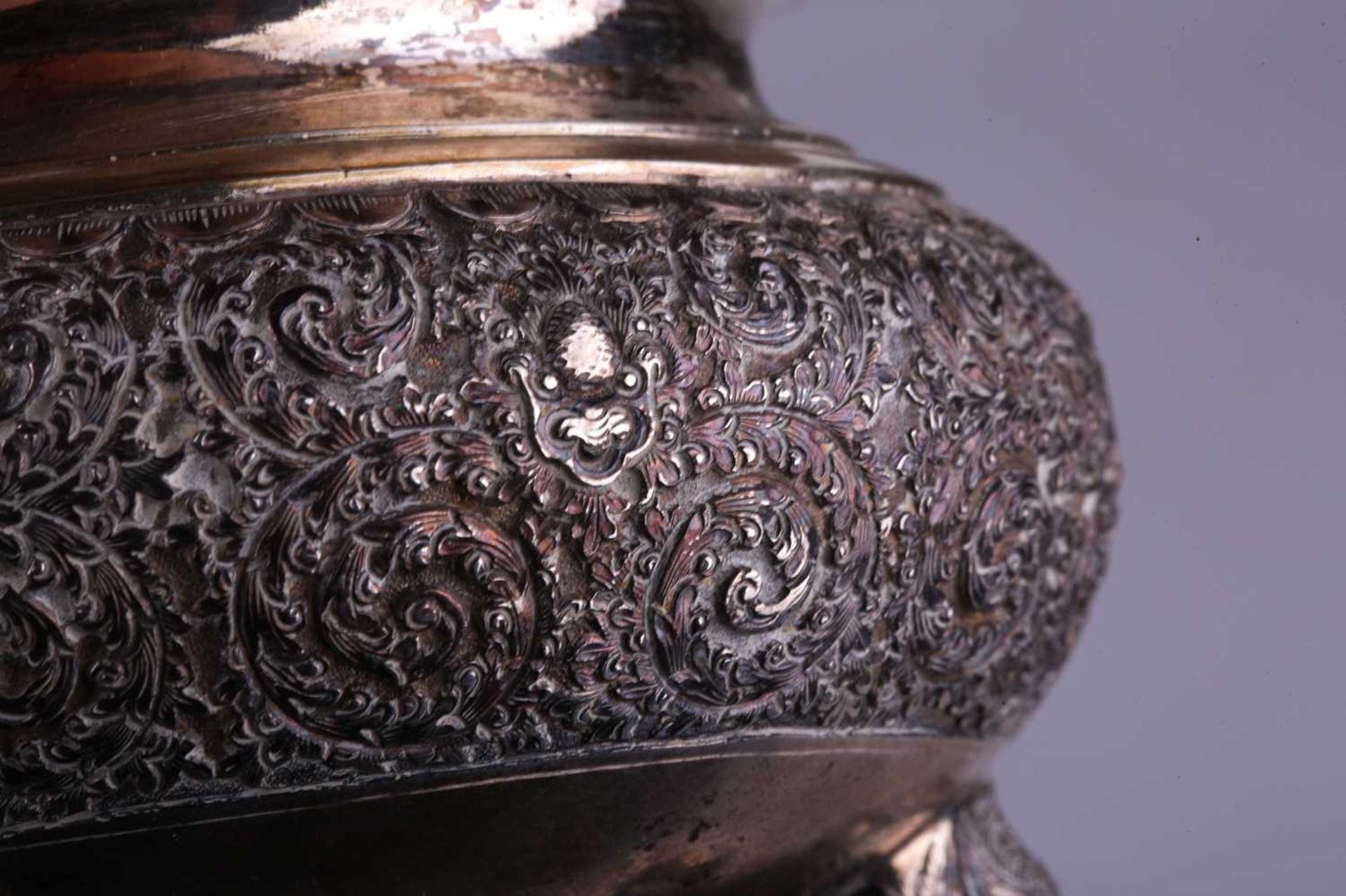 A Chinese silver censer of circular squat-bellied form, late Qing Dynasty/early Republic, the body - Image 6 of 13