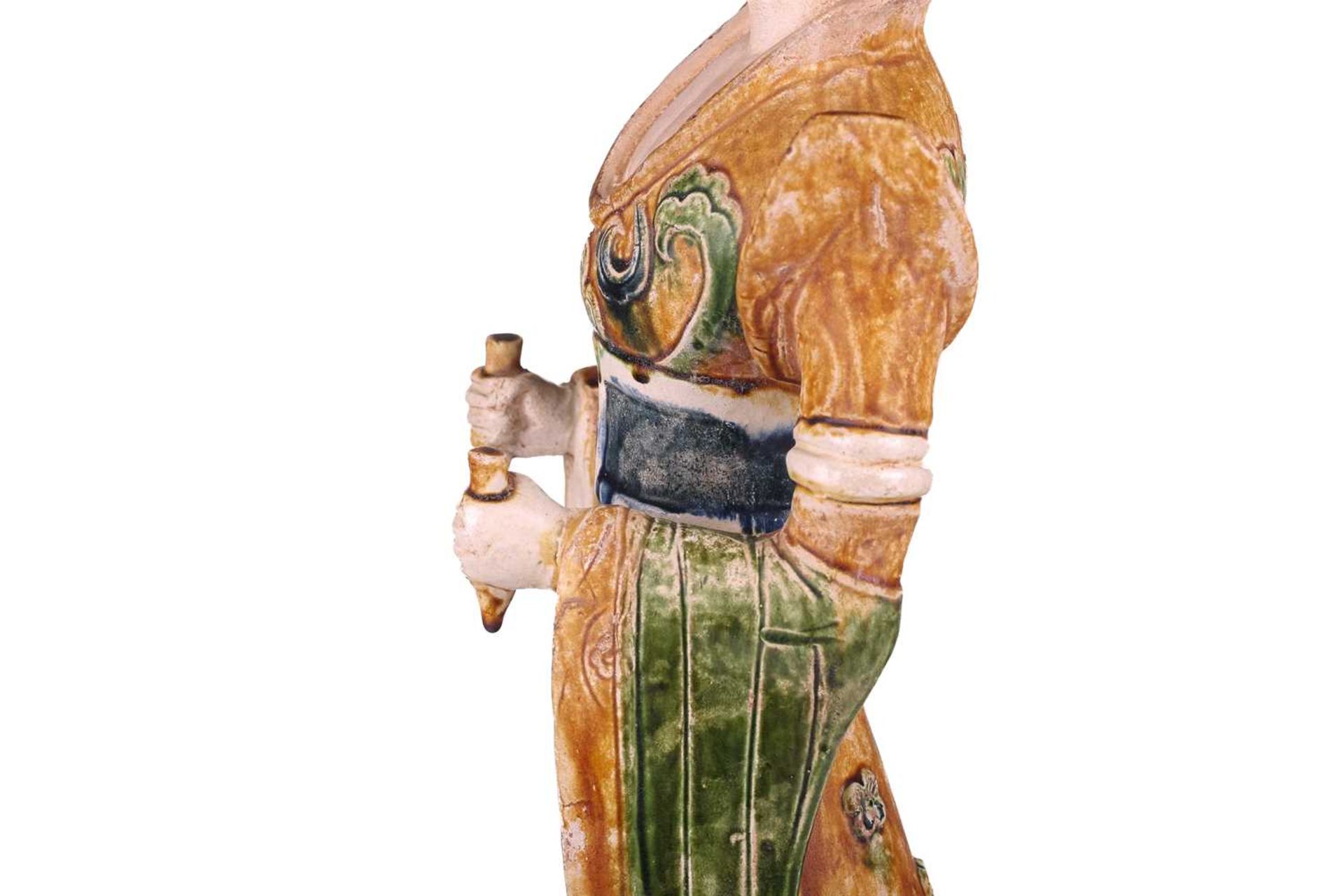 A Chinese sancai glazed pottery standing court figure, Minqi, (spirit object) possibly Tang dynasty, - Image 12 of 18