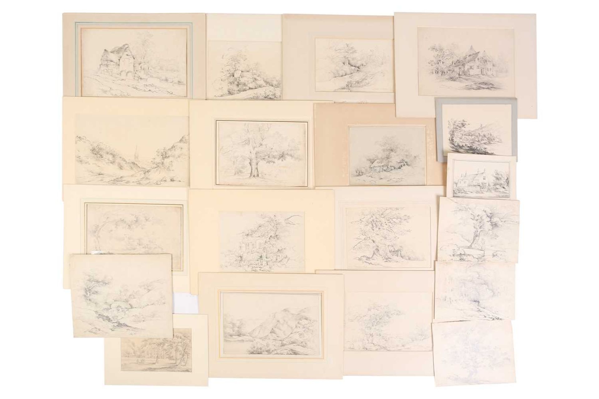 A folio of pencil works on paper by the Gurney family, some pupils of John Crome (1768-1821),