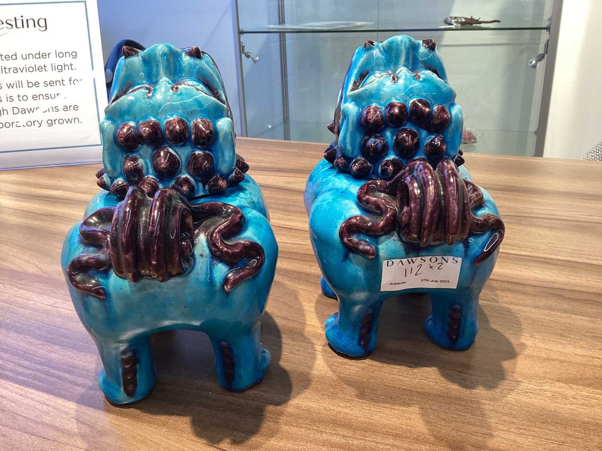 A pair of Chinese standing lion dogs, with removable heads and open mouths, in turquoise and - Image 24 of 24