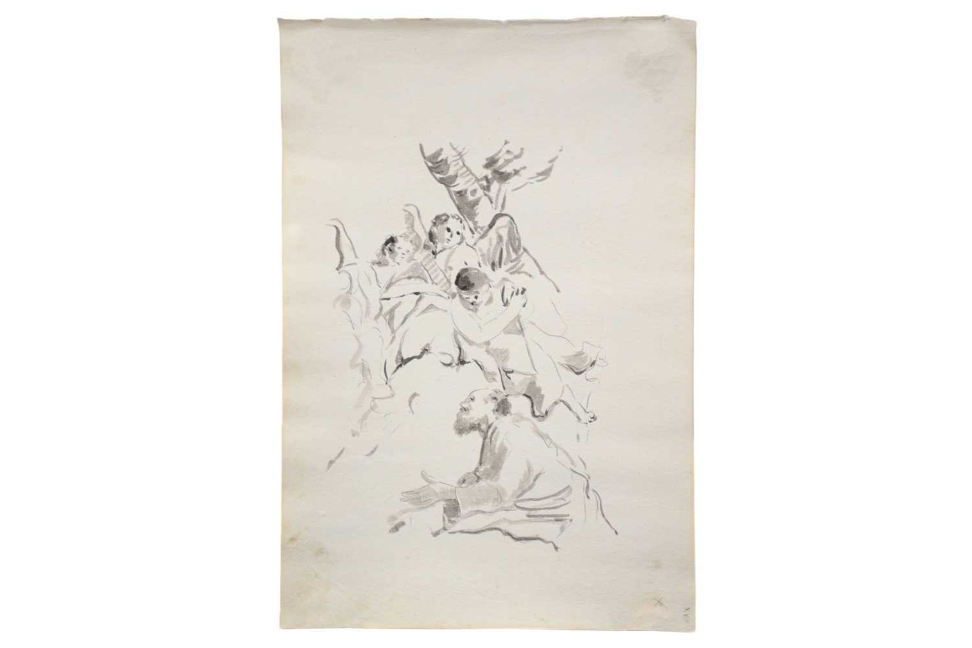 Attributed to Giambattista Tiepolo (1696-1770), Study of Angels and Elders for a ceiling fresco, pen