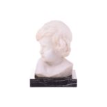 P. Bassi, white marble shoulder-length bust of a child, signed verso, mounted on a black marble