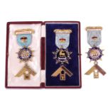 A 9ct gold Masonic Past Master's Jewel for the Russell Lodge No. 4413, with enamelled badge and bar,