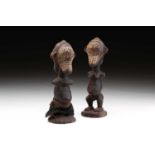 An unusual pair of Janiform female power figures, possibly Songye, Democratic Republic of Congo,
