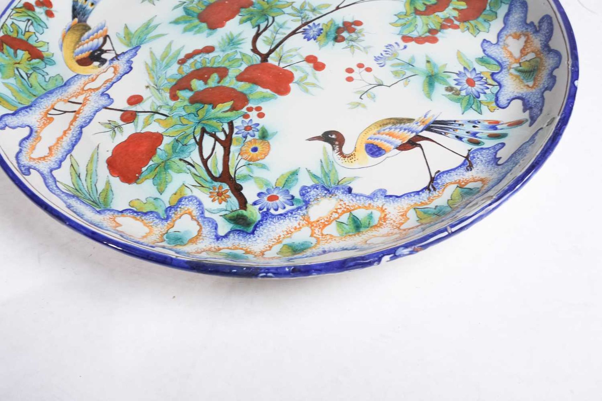 A Cantagalli Pottery charger, depicting exotic birds and butterflies among a flowering tree, painted - Image 3 of 11