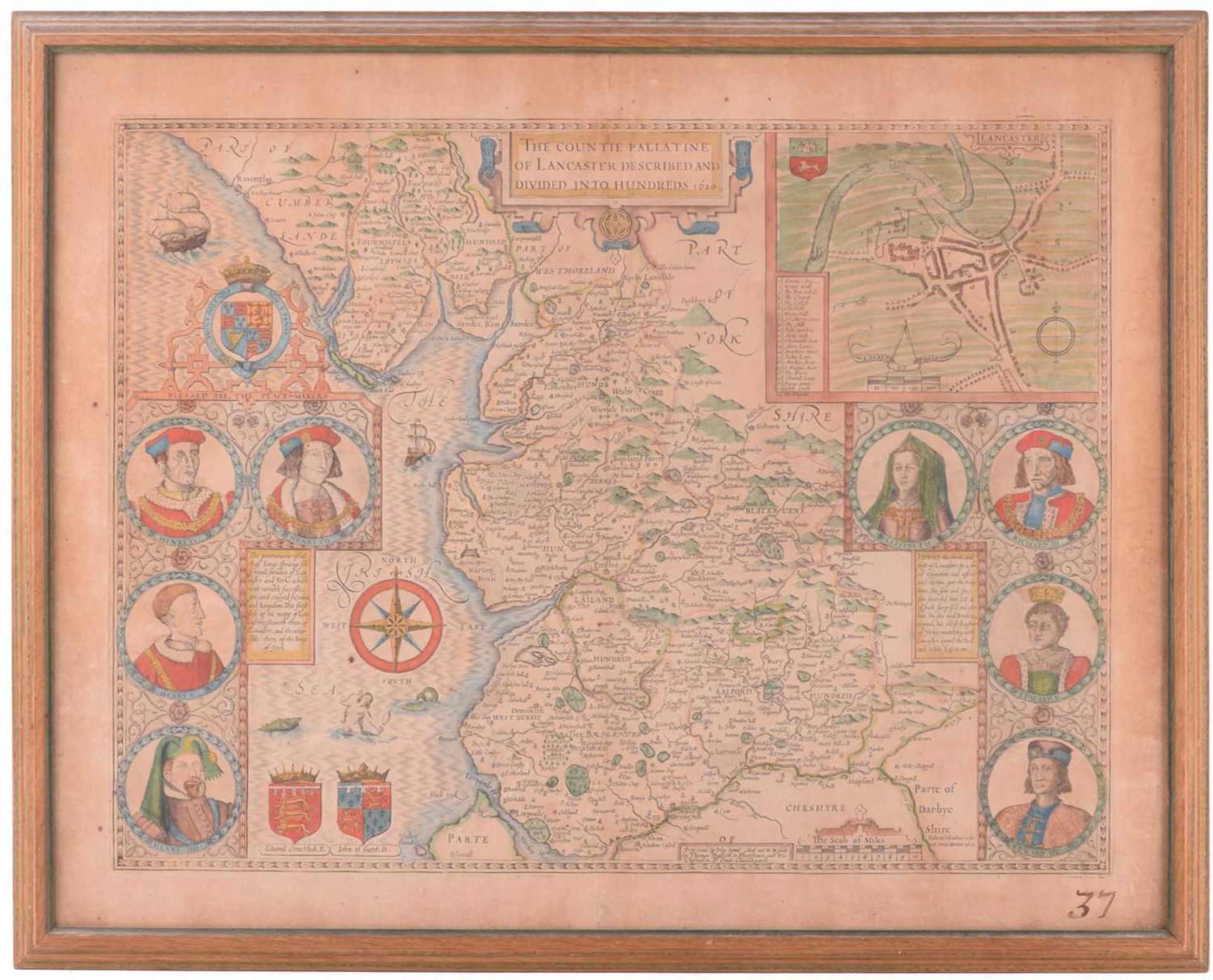 After John Speed, 'The Countie Palatine of Lancaster Described and Divided into Hundreds 1610', - Image 5 of 16