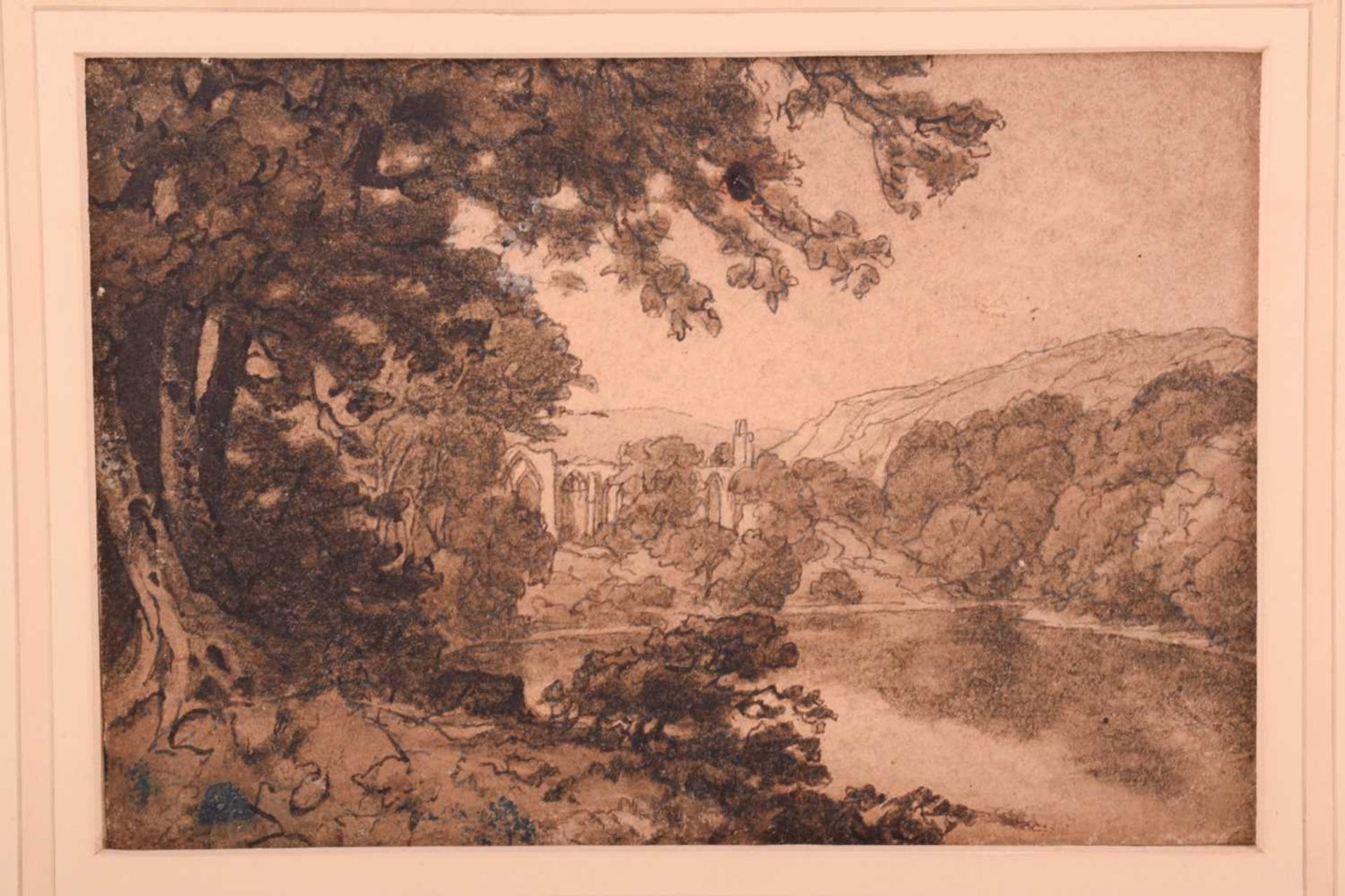 Attributed to John Sell Cotman (1782-1842), ''Old Abbey & River Scene', ink and wash on paper, 12. - Image 8 of 16