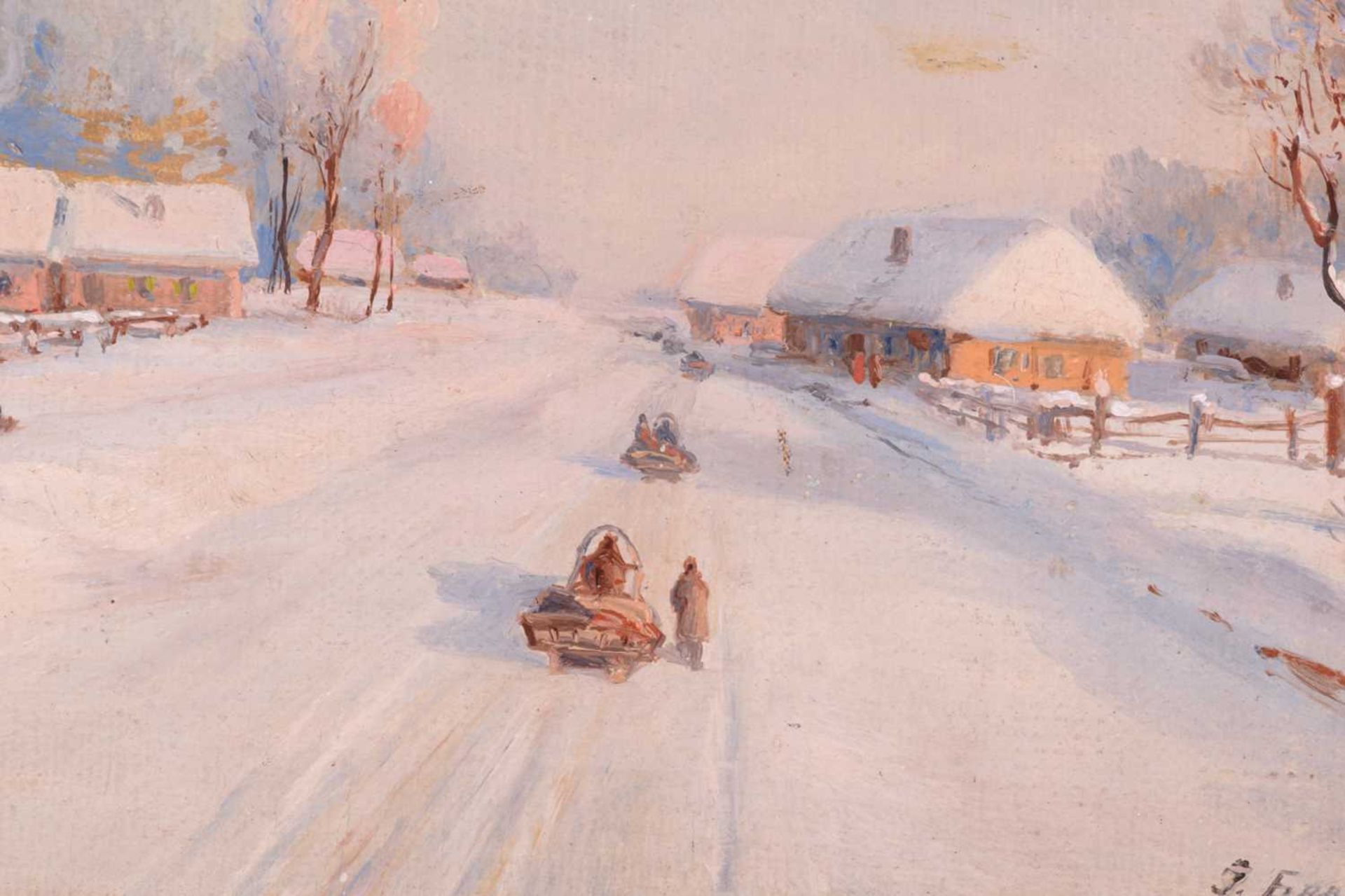 Fedor Vassilievich Belousov (1885 - 1939), A Winter Village Scene, signed and dated 1906, oil on - Image 9 of 12