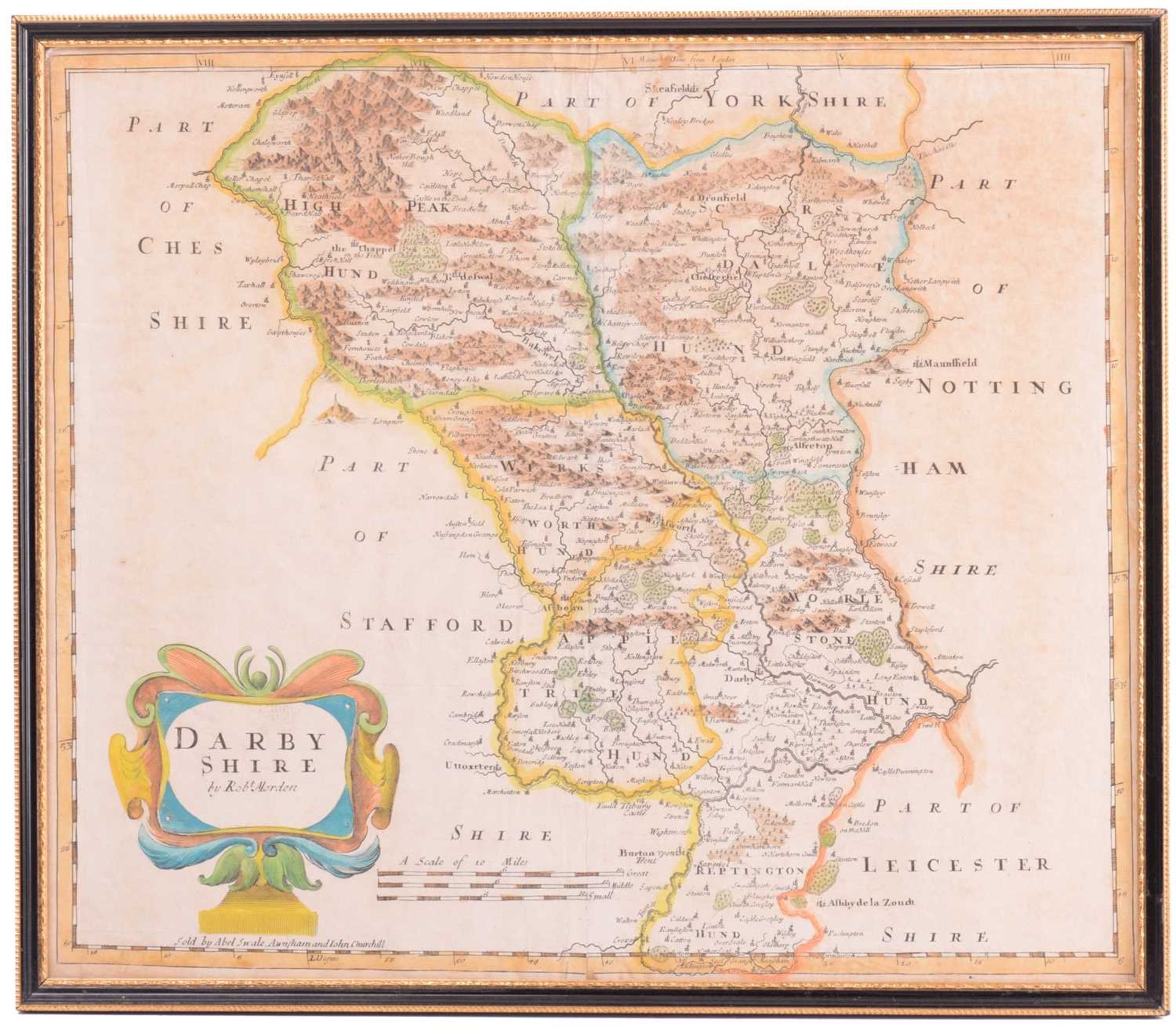 Robert Morden (c.1650-1703) a hand-tinted engraved map of 'Darbyshire', 36 cm x 42 cm, together with - Image 2 of 34