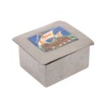 A Liberty & Co of London Tudric 0544 rectangular hammered pewter and hard enamelled cigarette box,