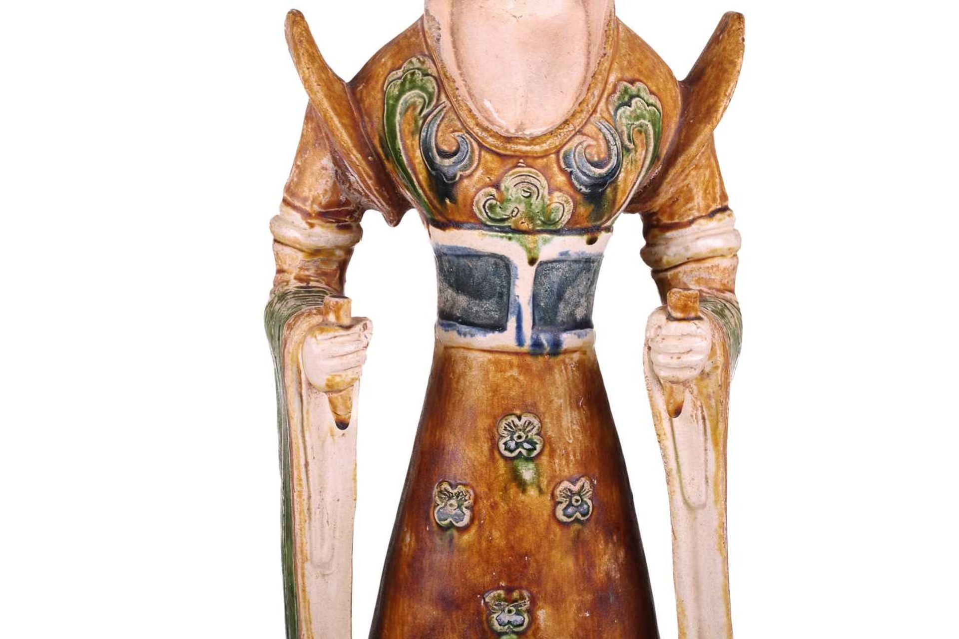 A Chinese sancai glazed pottery standing court figure, Minqi, (spirit object) possibly Tang dynasty, - Image 10 of 18