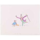 Quentin Blake (b.1932), Willy Wonka and Augustus Gloop holding a Golden Ticket, unsigned,