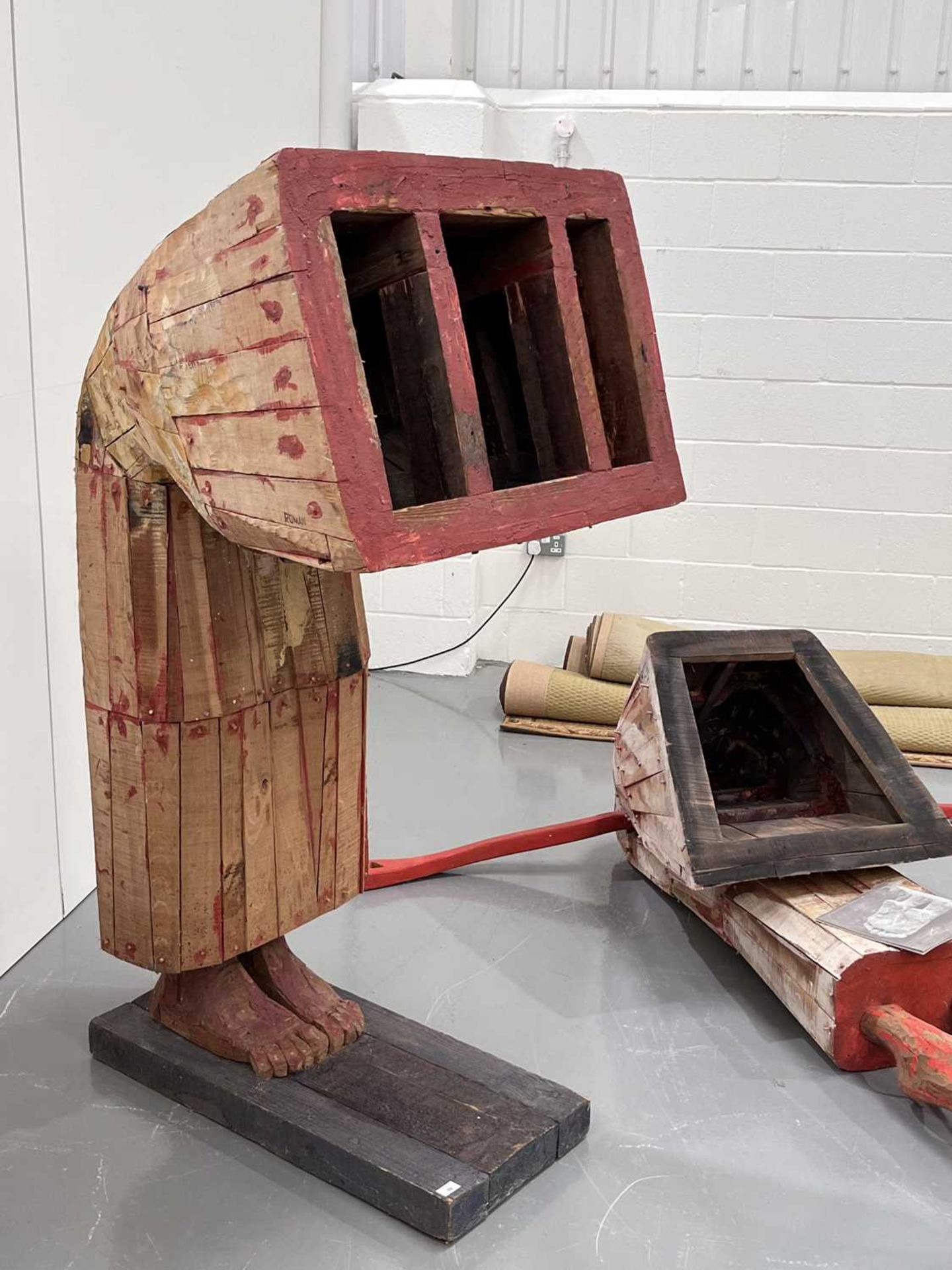 Mircea Roman (b.1958) Romanian, Person Behind Bars, signed Roman, wood and mixed media sculpture, - Image 5 of 14