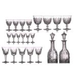 A set of five Lismore design white wine drinking glasses, two with etched Waterford mark, 15 cm
