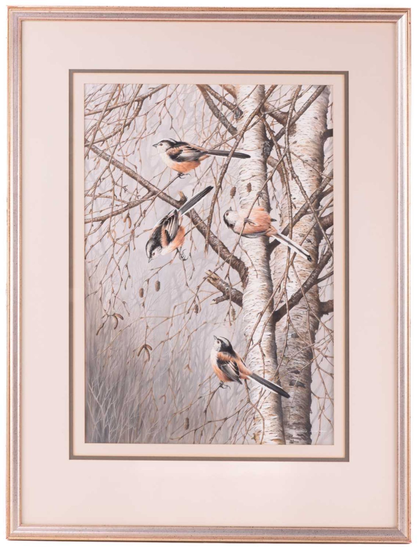 Terance James Bond (b.1946) British, 'Long Tailed Titmice', a group of four birds in a tree, - Image 2 of 9