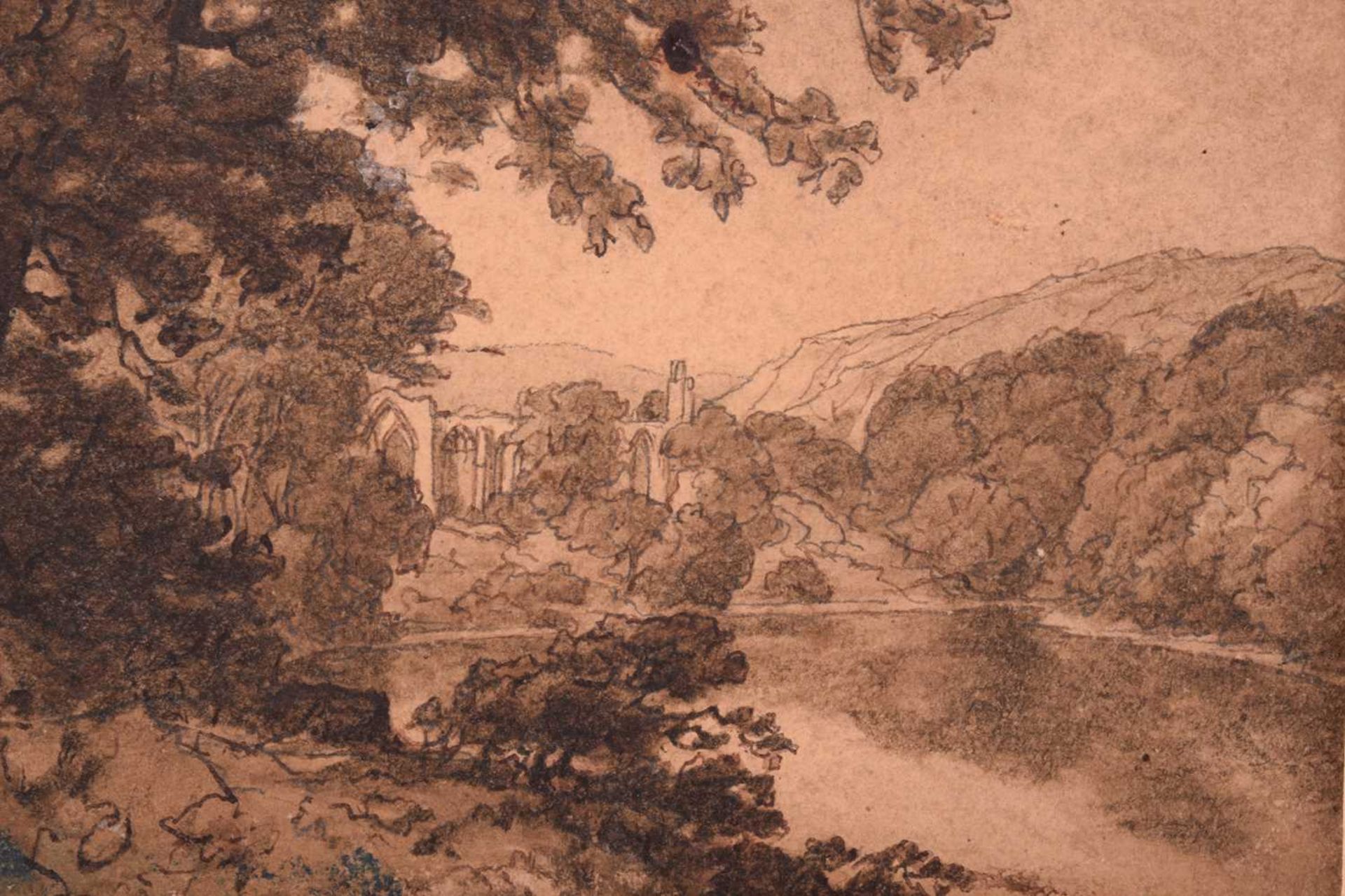 Attributed to John Sell Cotman (1782-1842), ''Old Abbey & River Scene', ink and wash on paper, 12. - Image 9 of 16