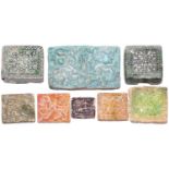 A group of eight various Islamic tiles, 13th century and later, including a large turquoise glazed