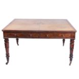 An unusually large, good quality George IV figured mahogany partner's library writing table,